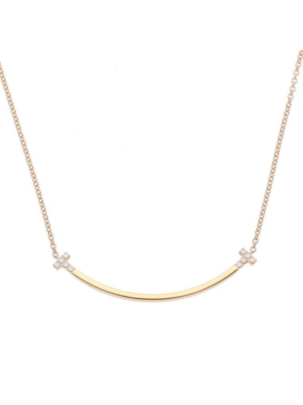 Tiffany & Co T Smile 18k Pink Gold Diamond Necklace Small